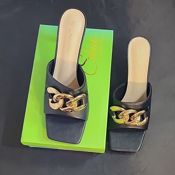 BRAND NEW SHOELAND SQUARE TOE SLIP-ON FOOT OPEN TOE GOLD CHAIN LINKING S… - Picture 15 of 15